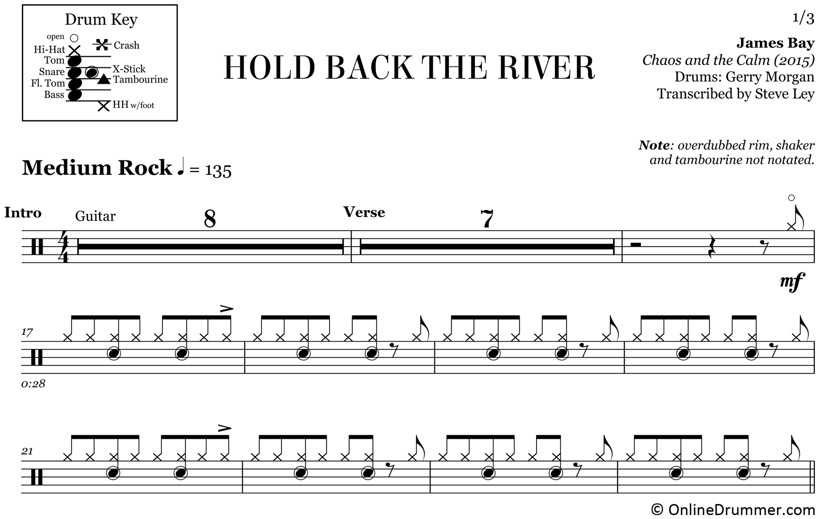Hold Back The River - James Bay - Drum Sheet Music