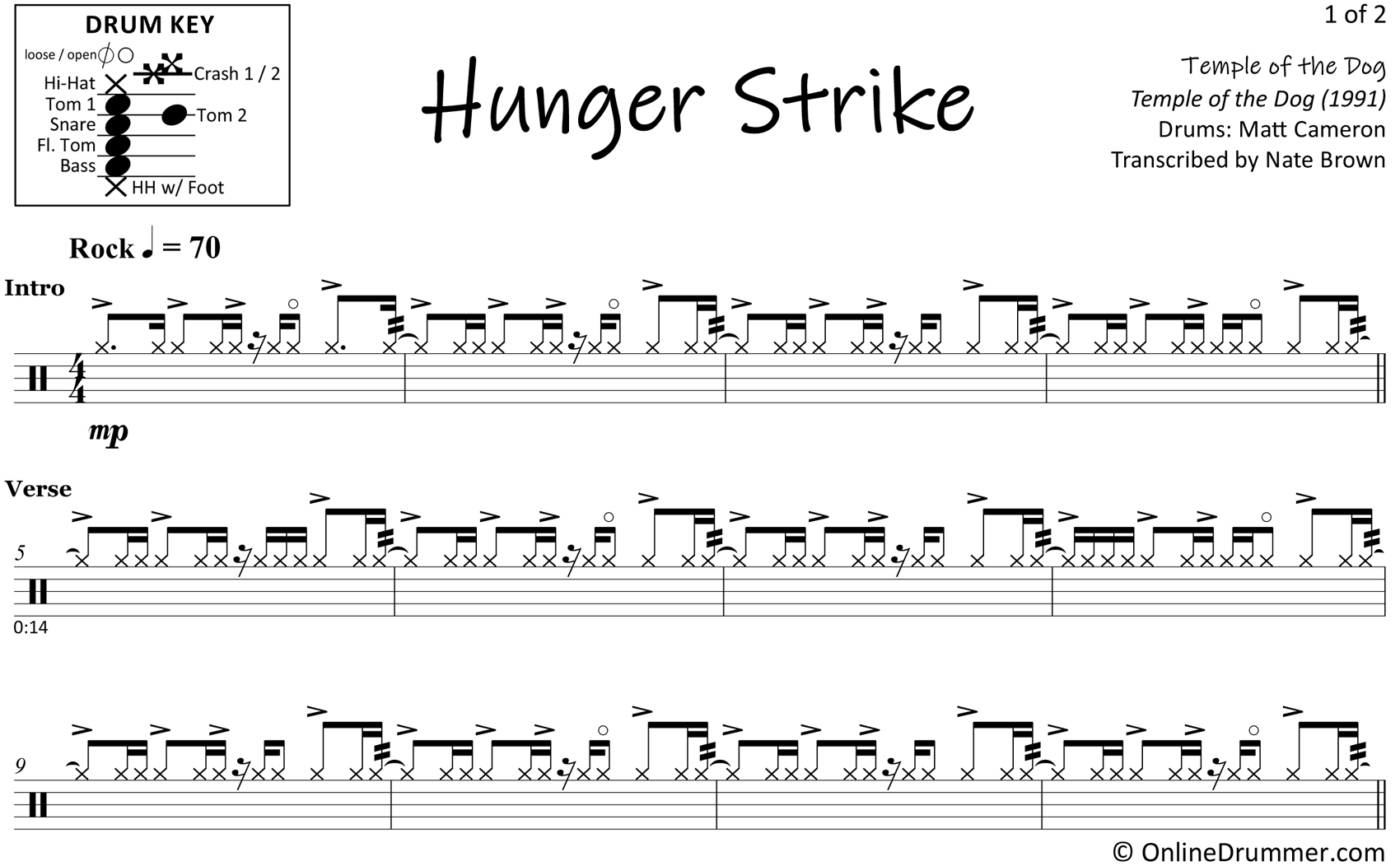 Hunger Strike - Temple of the Dog - Drum Sheet Music