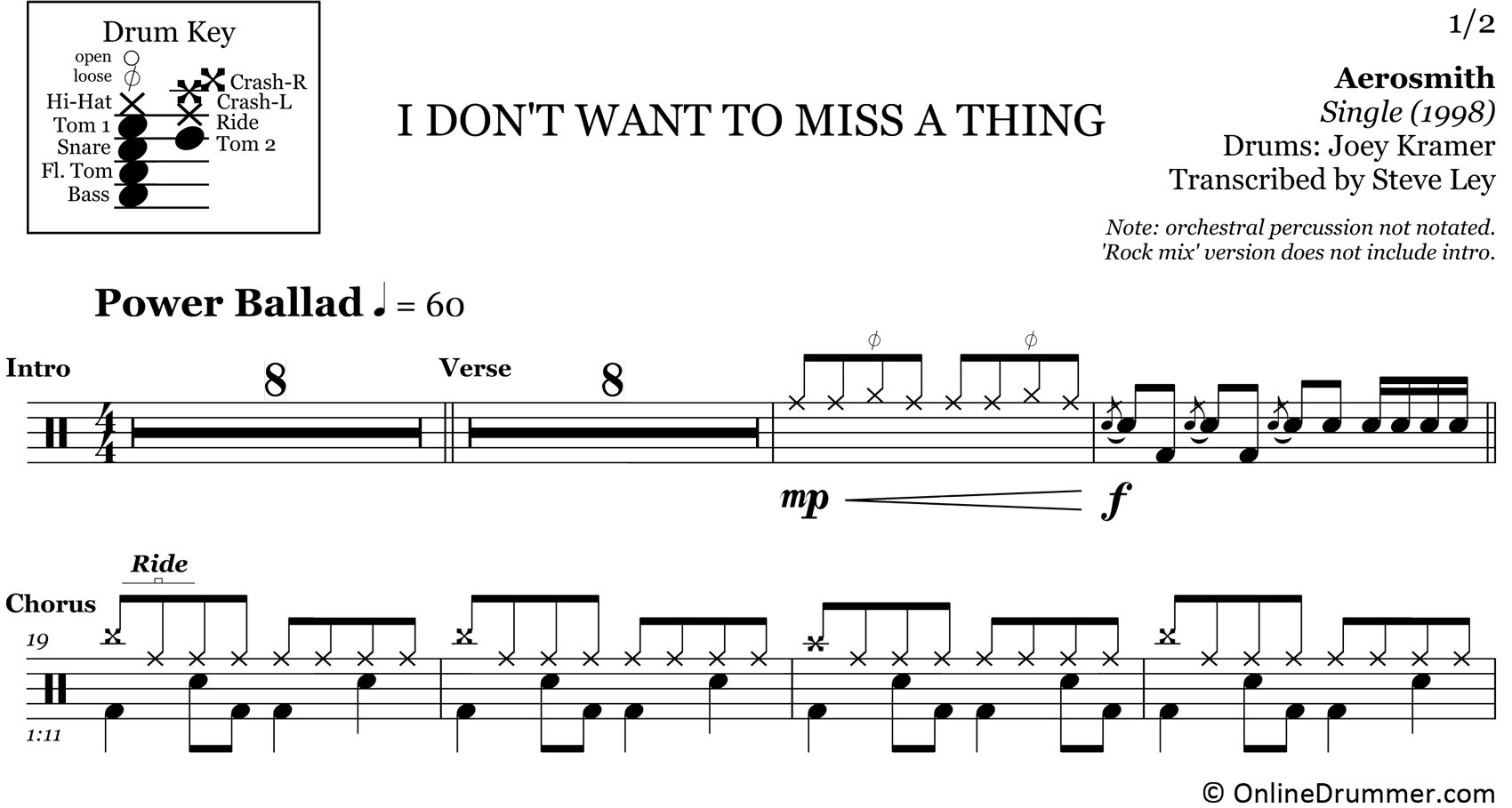 I Don't Want to Miss a Thing - Aerosmith - Drum Sheet Music