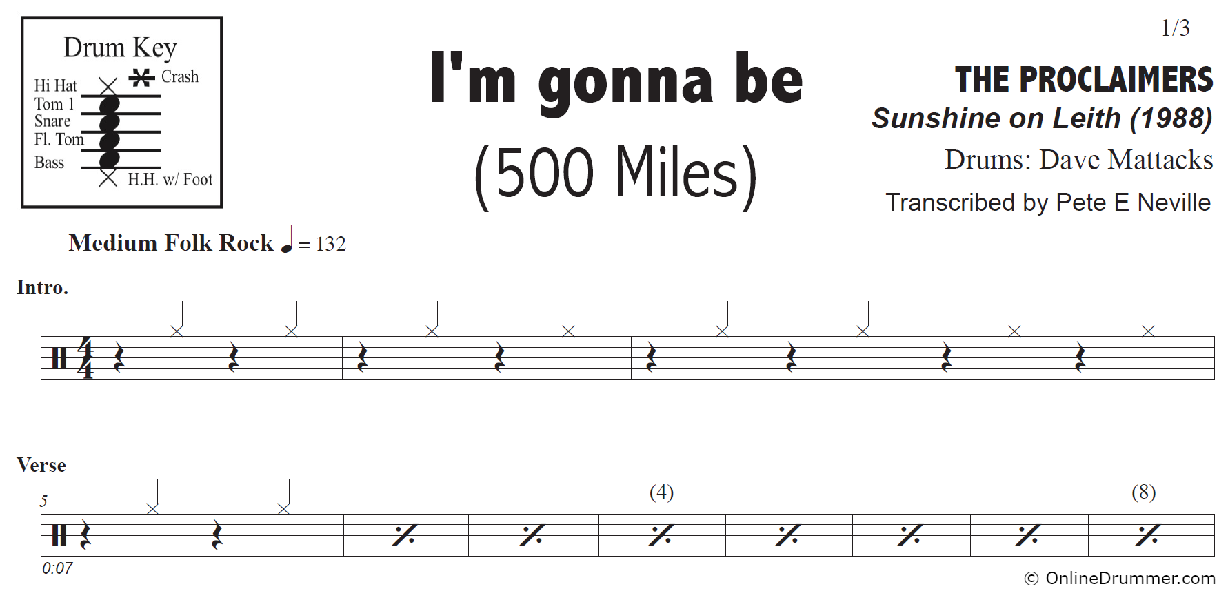 I'm Gonna Be (500 Miles) - The Proclaimers - Drum Sheet Music