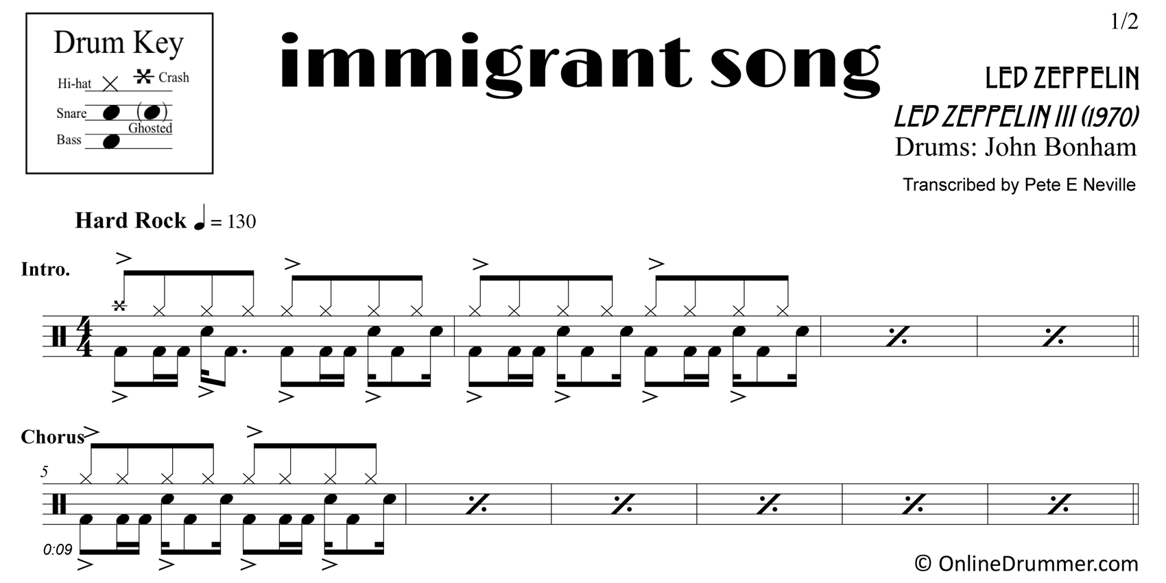 Immigrant Song - Led Zeppelin - Drum Sheet Music