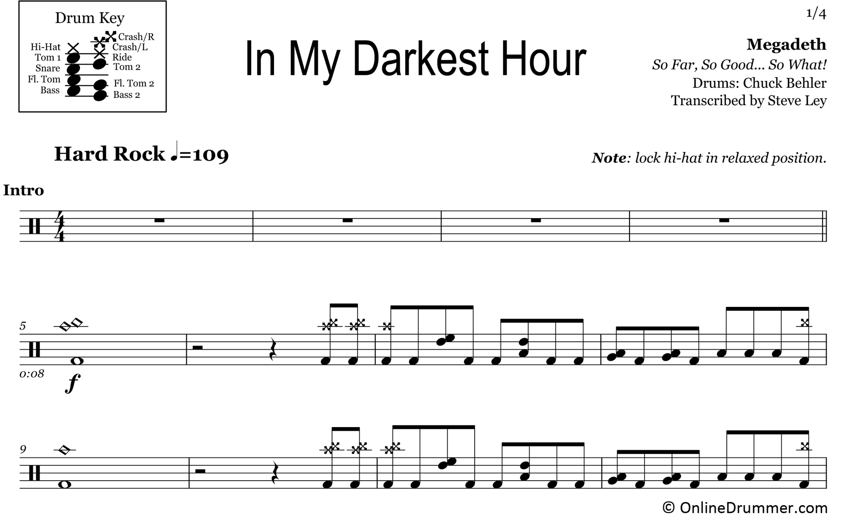 In My Darkest Hour - Megadeth - Drum Sheet Music