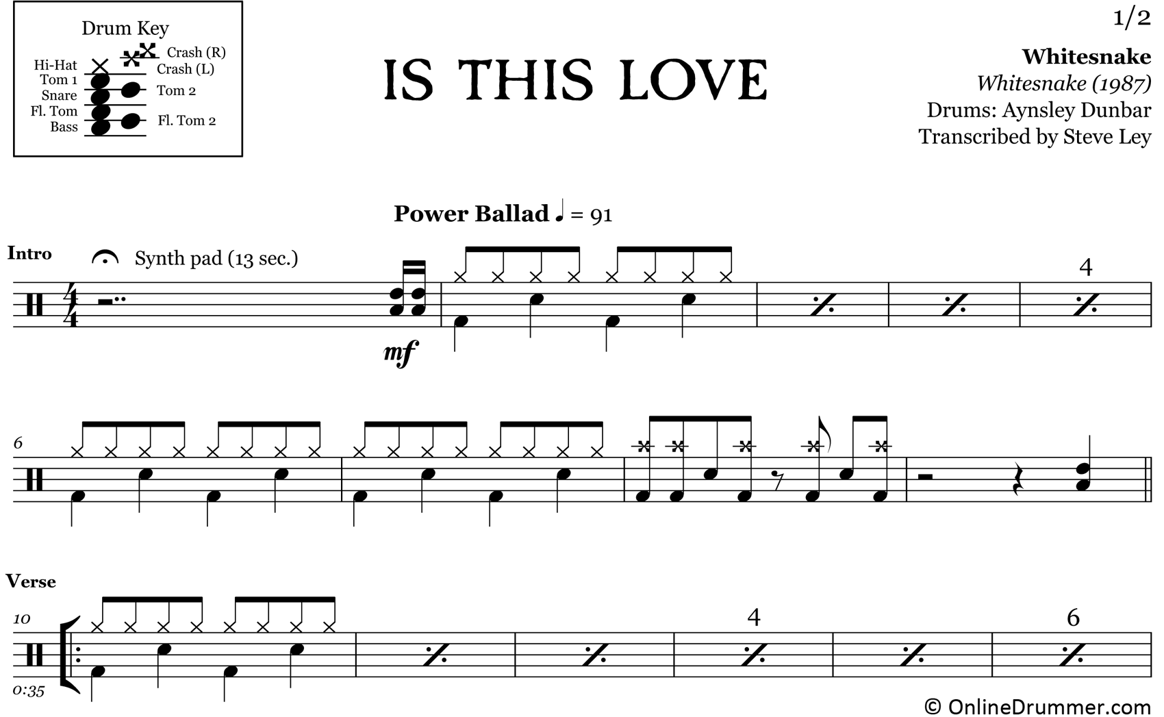 Is This Love - Whitesnake - Drum Sheet Music