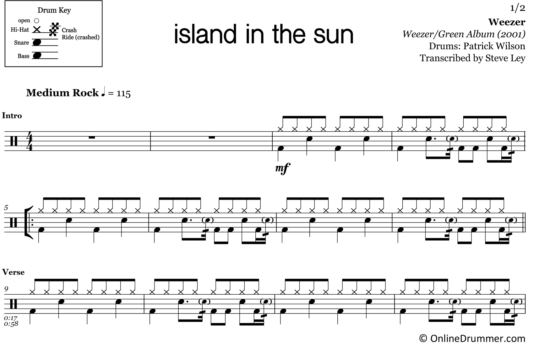 Island in the Sun - Weezer - Drum Sheet Music