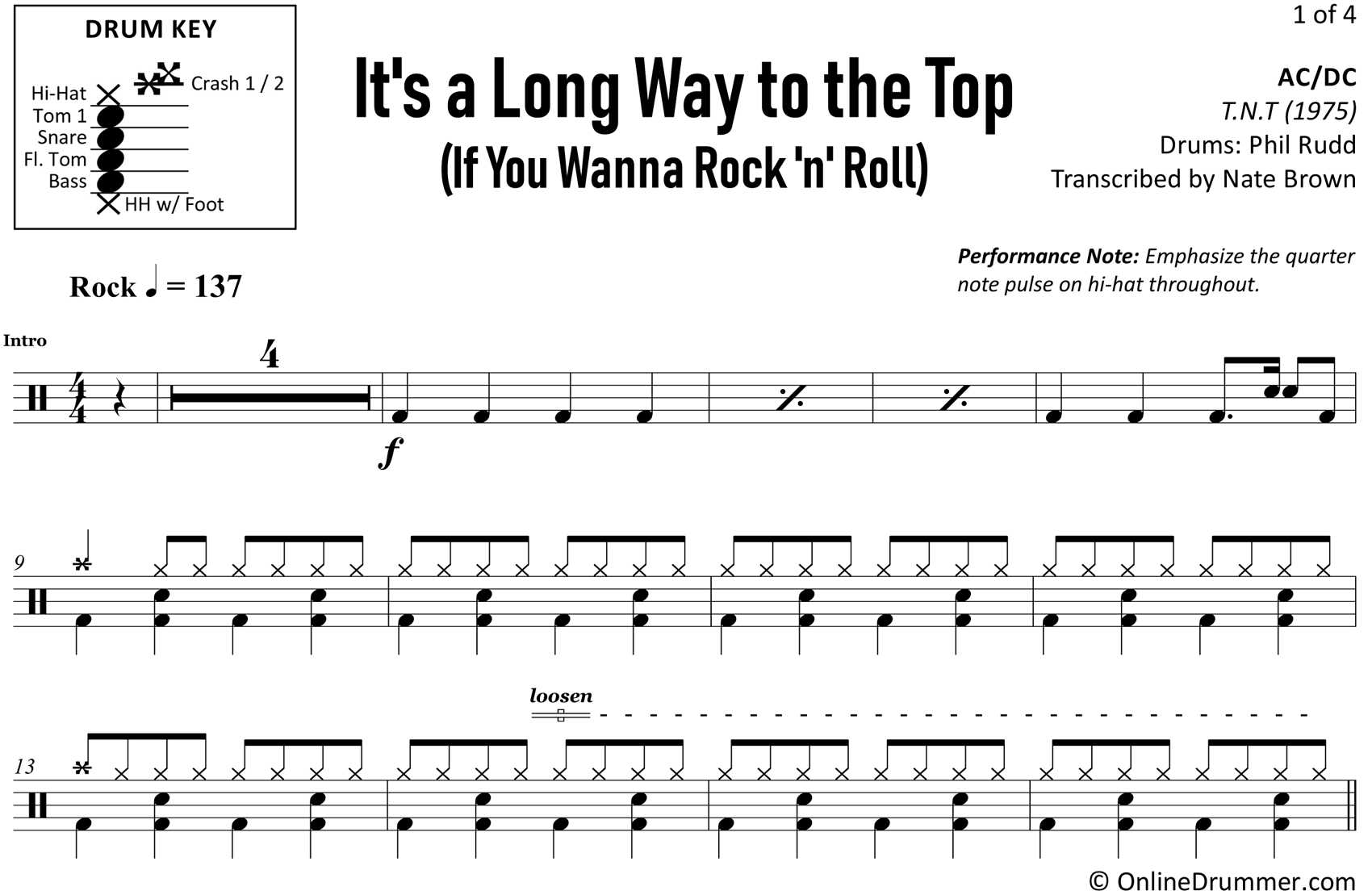 It's a Long Way to the Top (If You Wanna Rock 'n' Roll) - ACDC - Drum Sheet Music