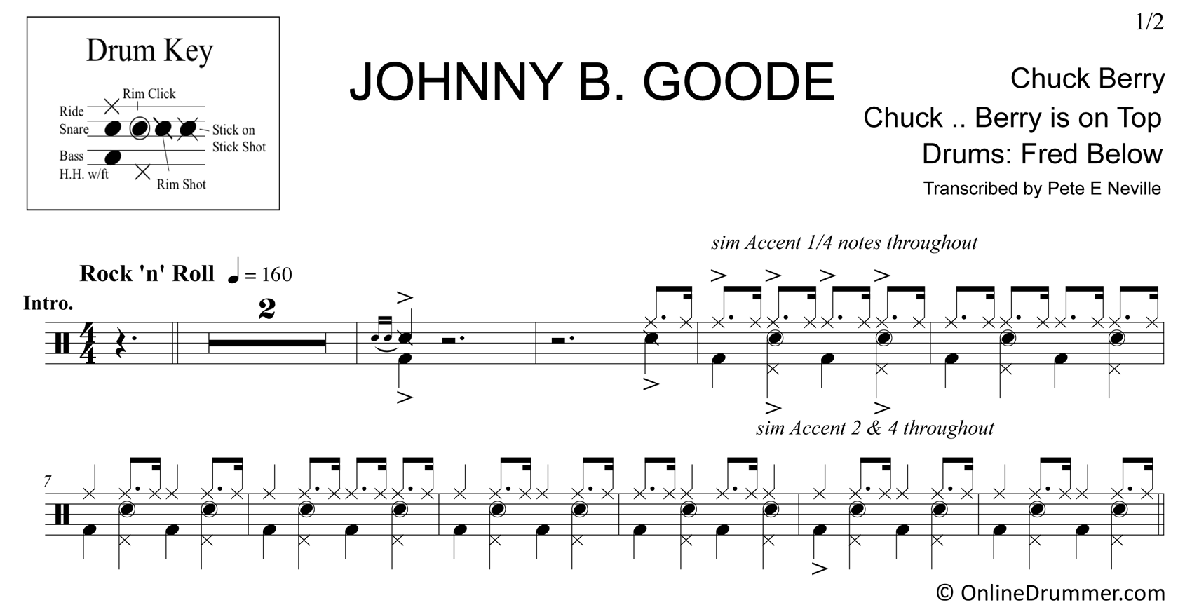 Johnny B. Goode - Chuck Berry - Drum Sheet Music
