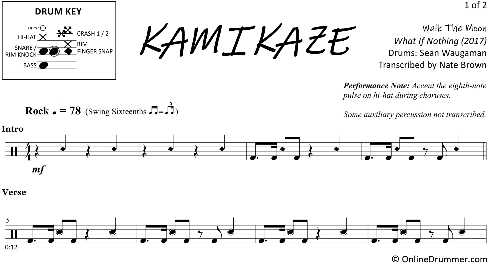 Kamikaze - Walk The Moon - Drum Sheet Music