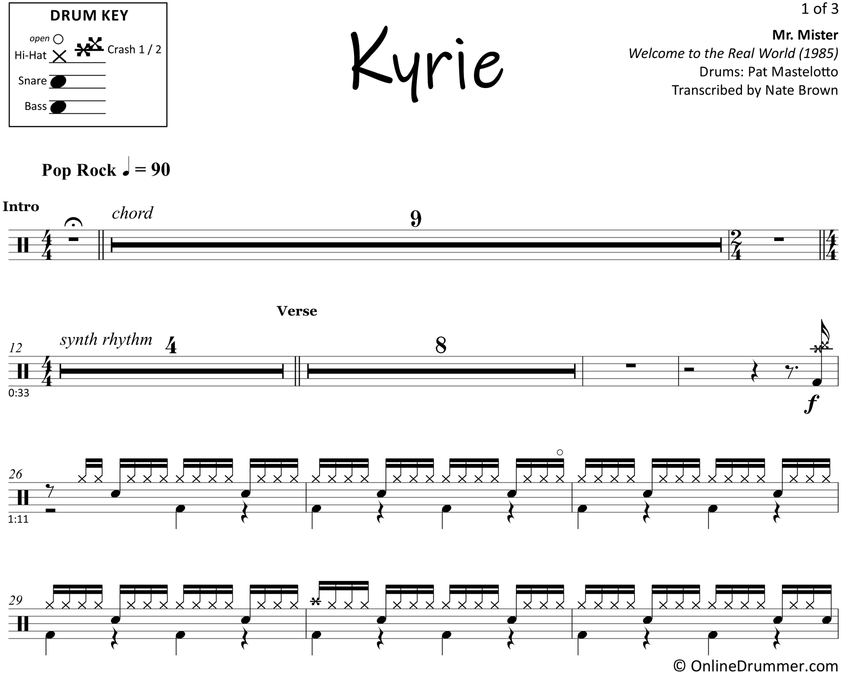 Kyrie - Mr. Mister - Drum Sheet Music
