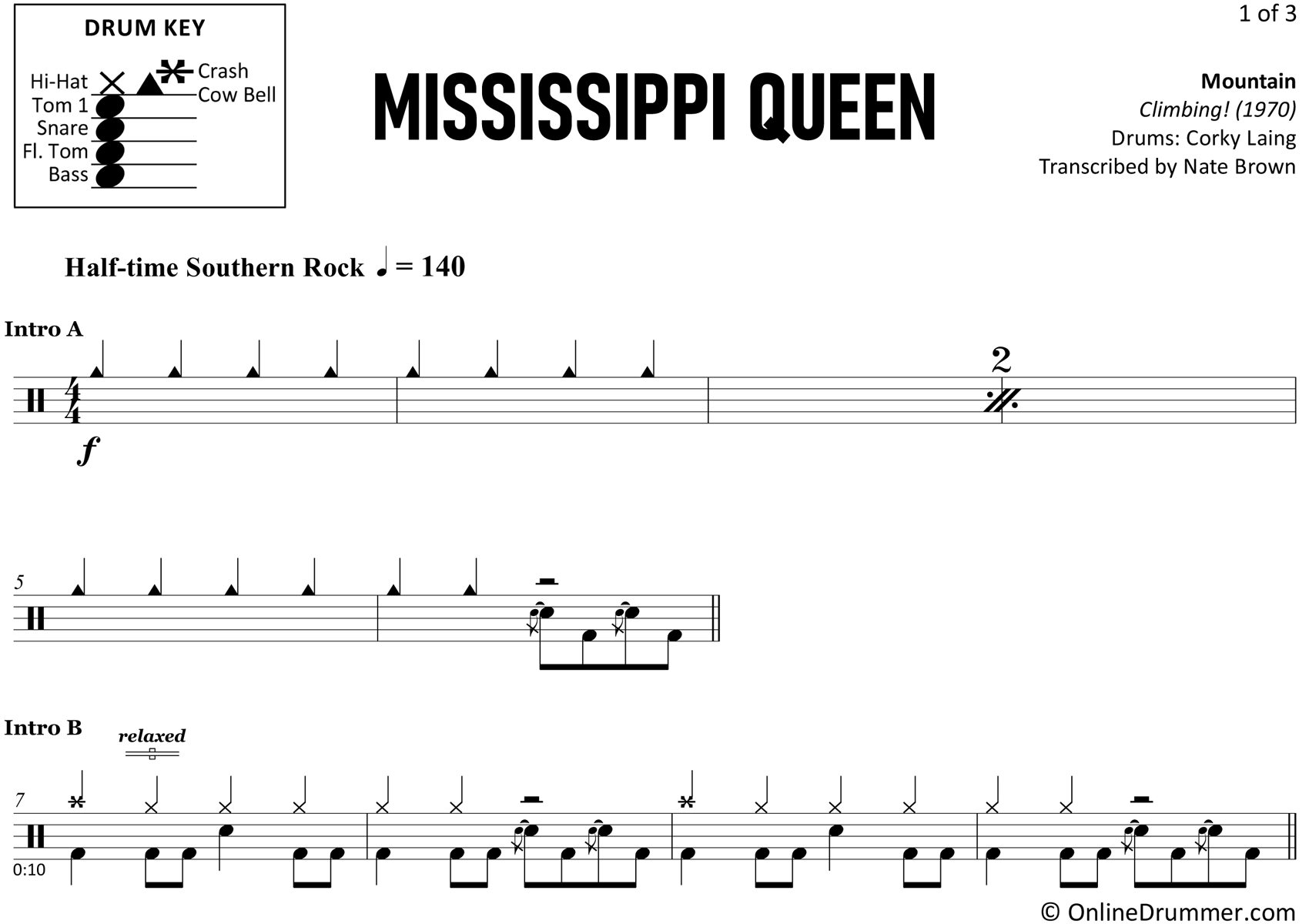 Mississippi Queen - Mountain - Drum Sheet Music