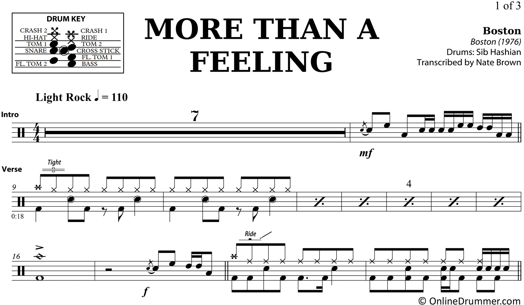 More Than A Feeling - Boston - Drum Sheet Music