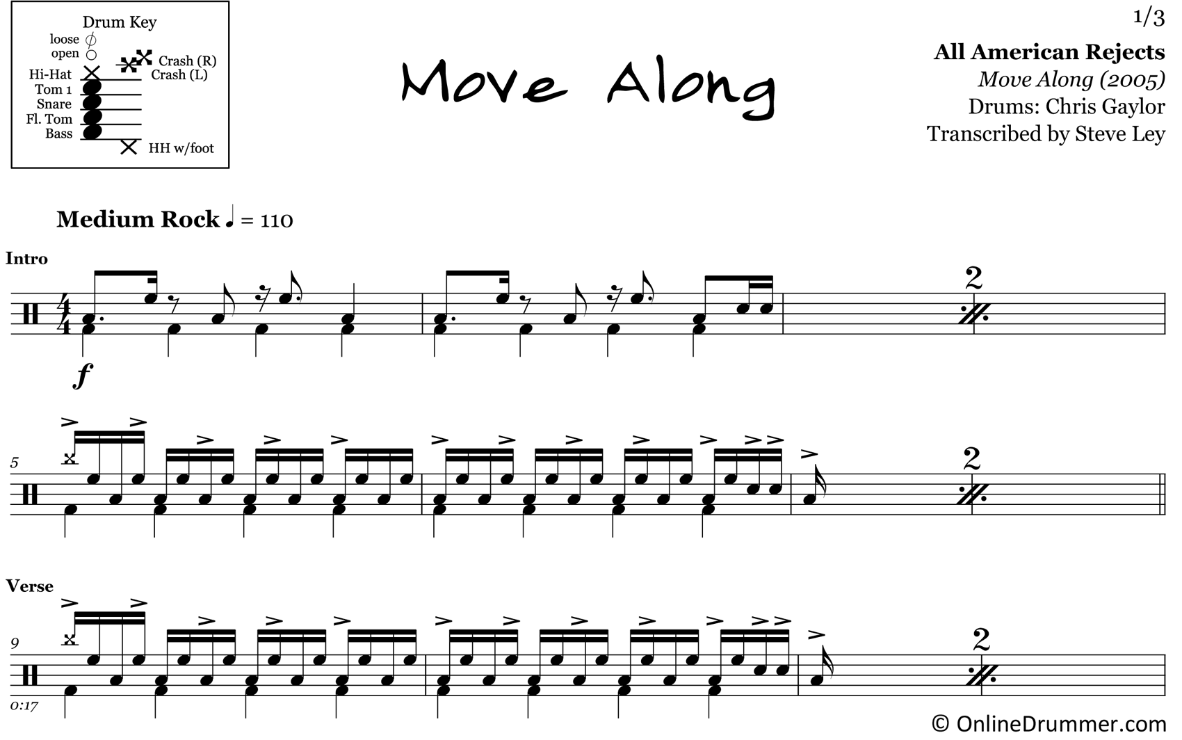 Move Along - All American Rejects - Drum Sheet Music