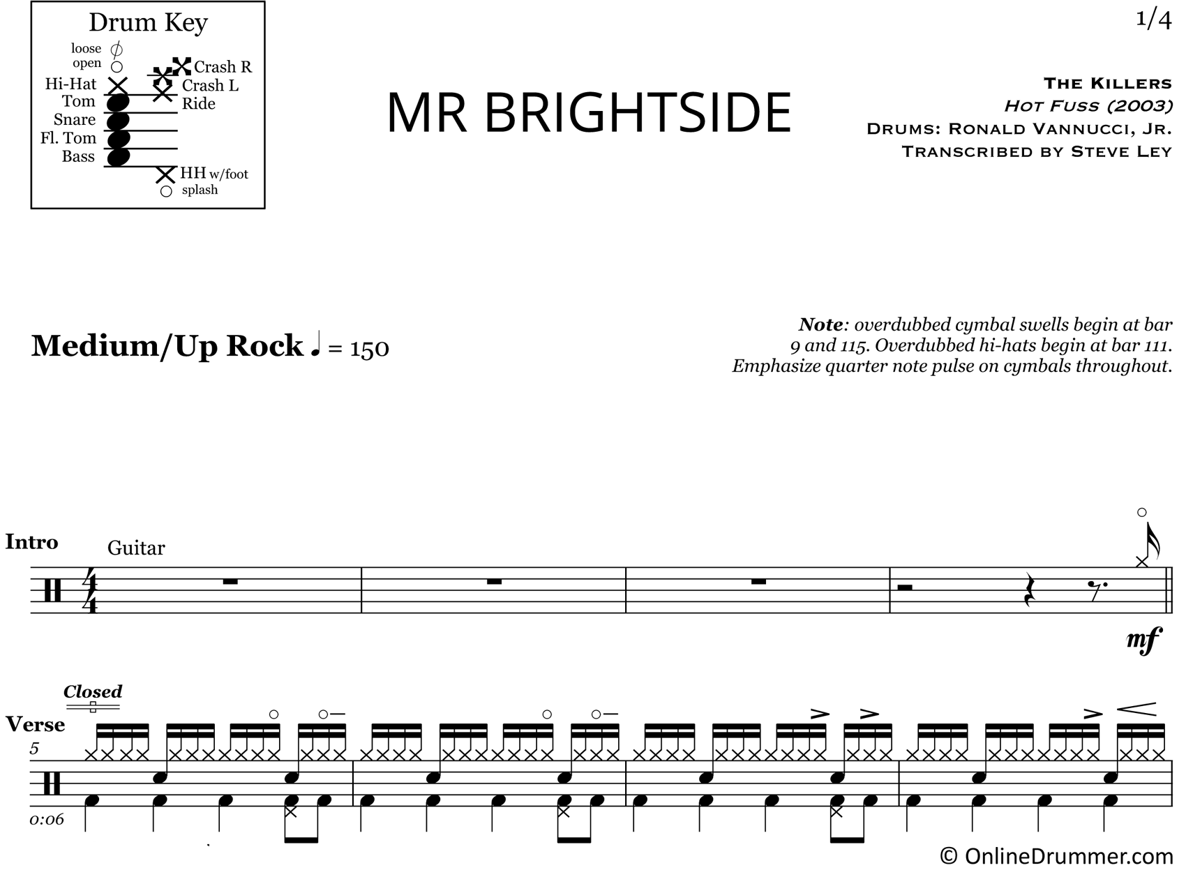 Mr. Brightside - The Killers - Drum Sheet Music