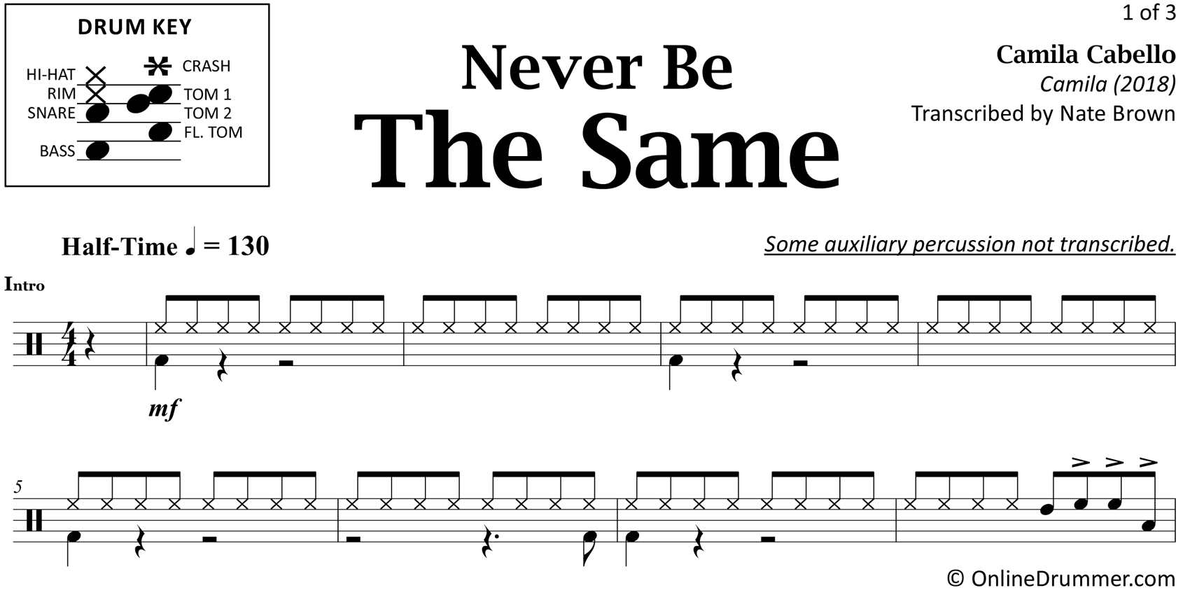 Never Be The Same - Camila Cabello - Drum Sheet Music