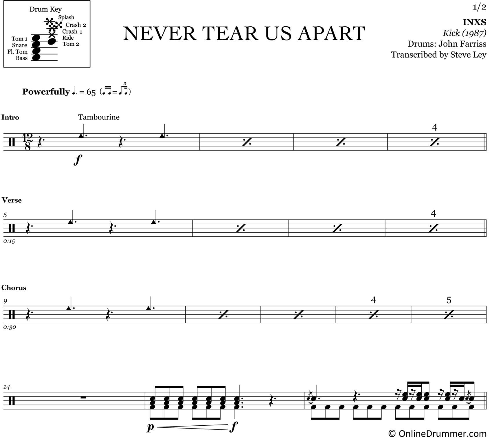 Never Tear Us Apart - INXS - Drum Sheet Music