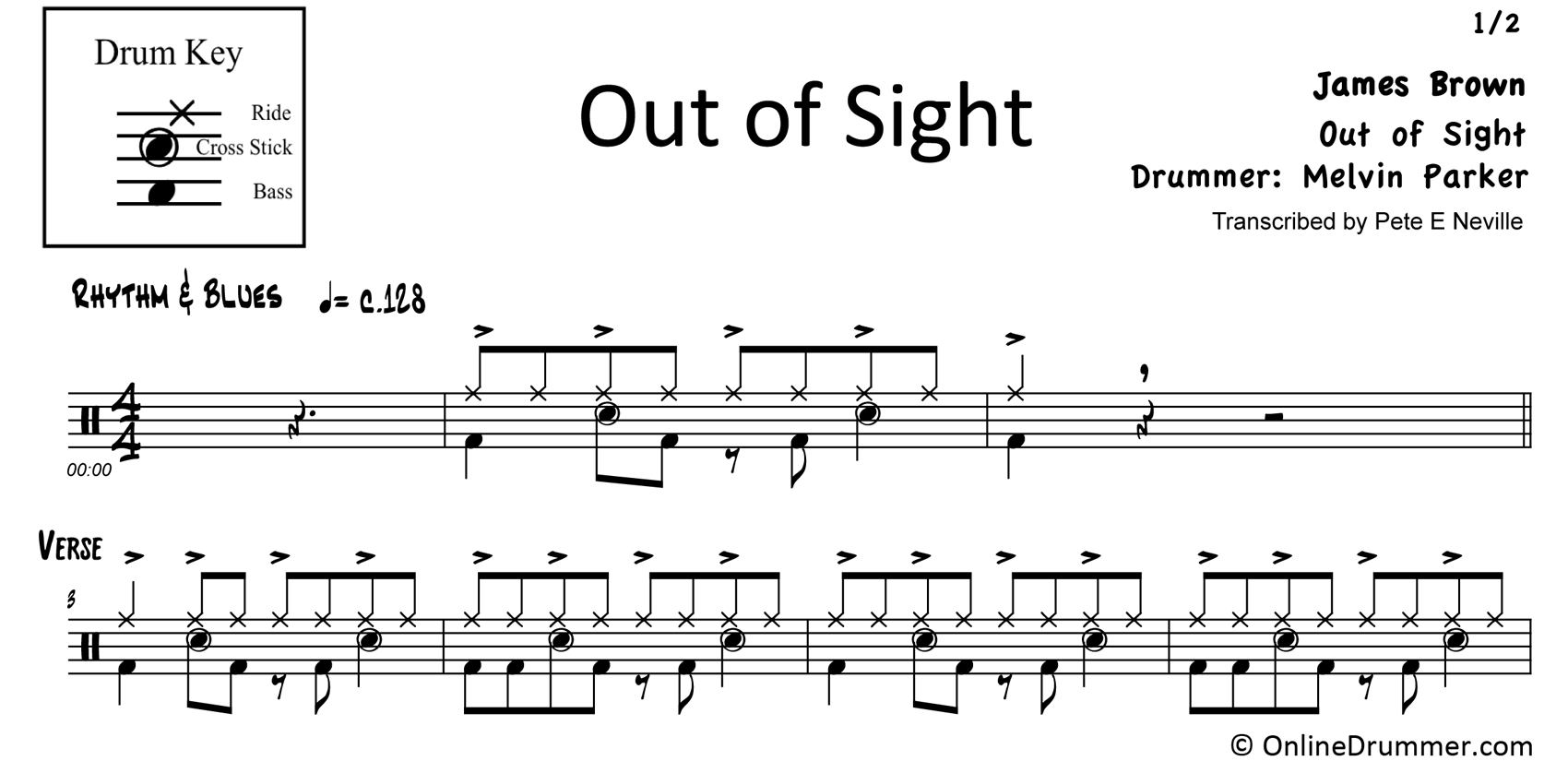 Out Of Sight - James Brown - Drum Sheet Music