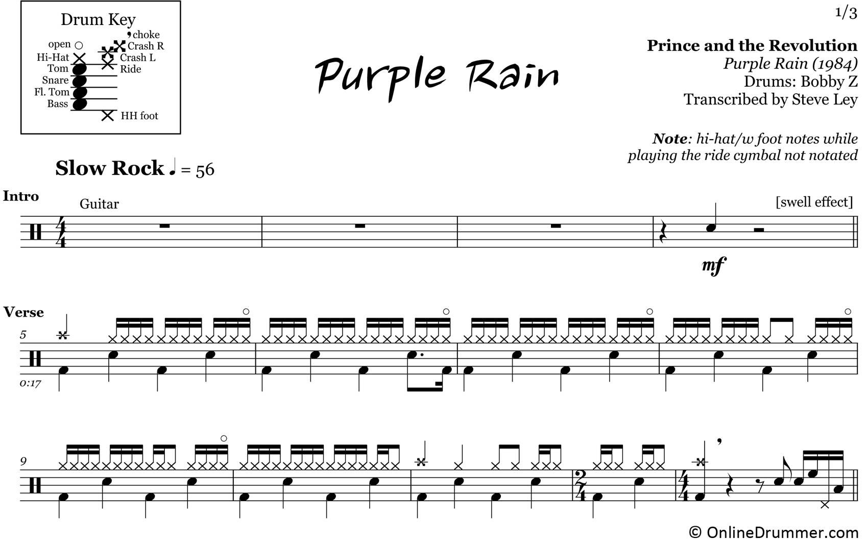 Purple Rain - Prince - Drum Sheet Music