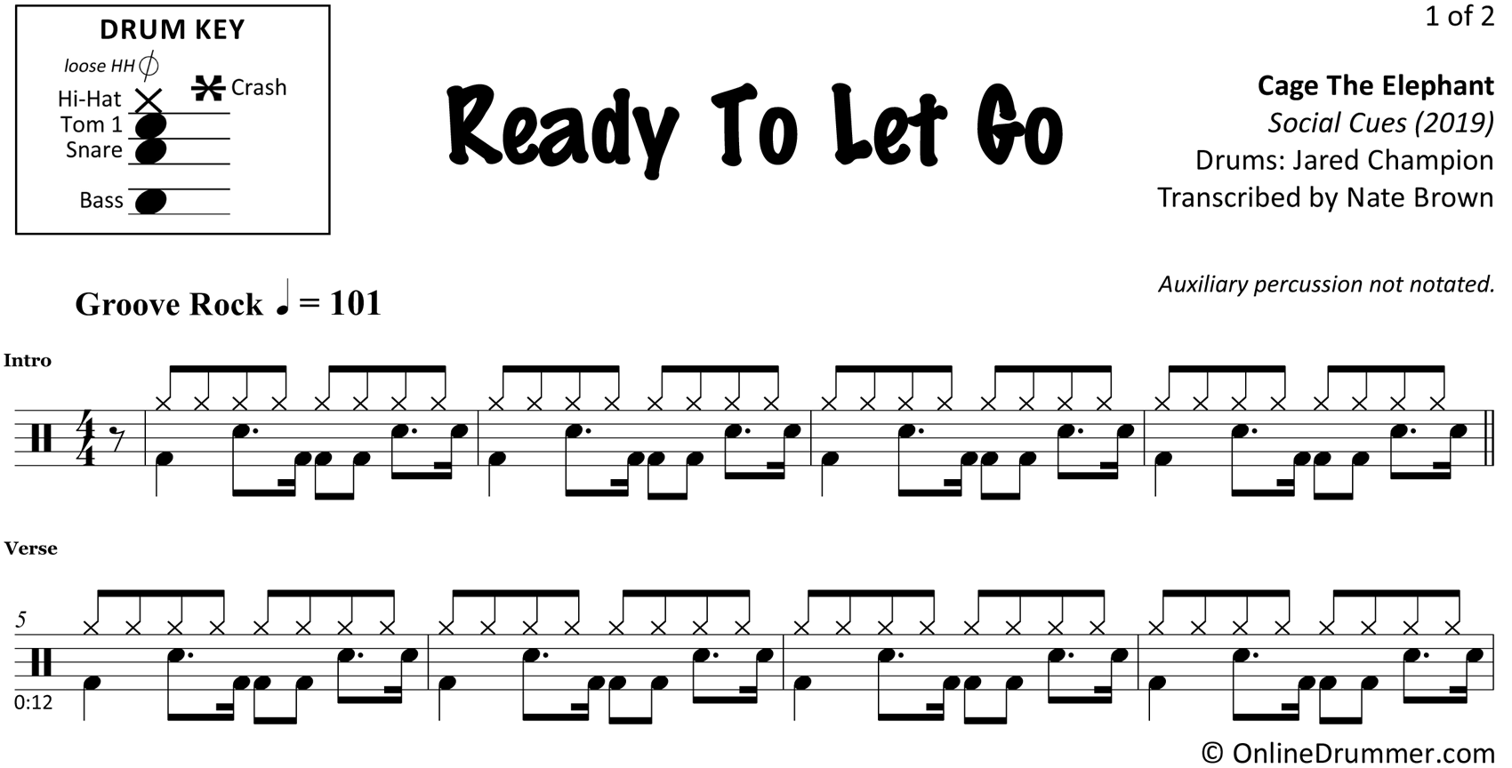Ready To Let Go - Cage The Elephant - Drum Sheet Music
