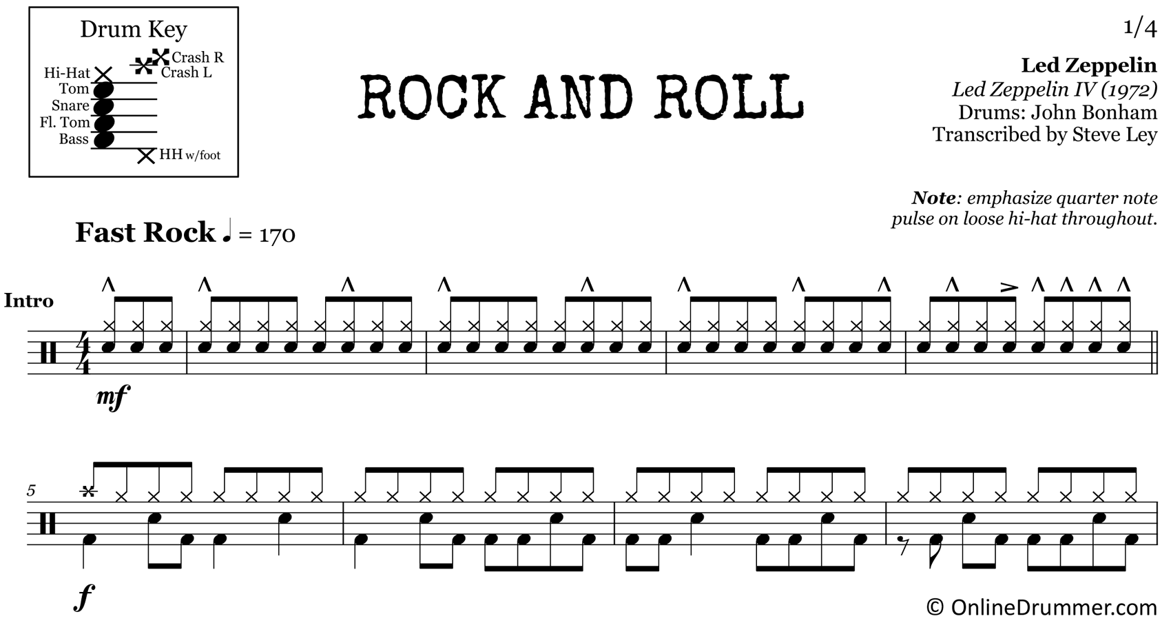 Rock and Roll - Led Zeppelin - Drum Sheet Music