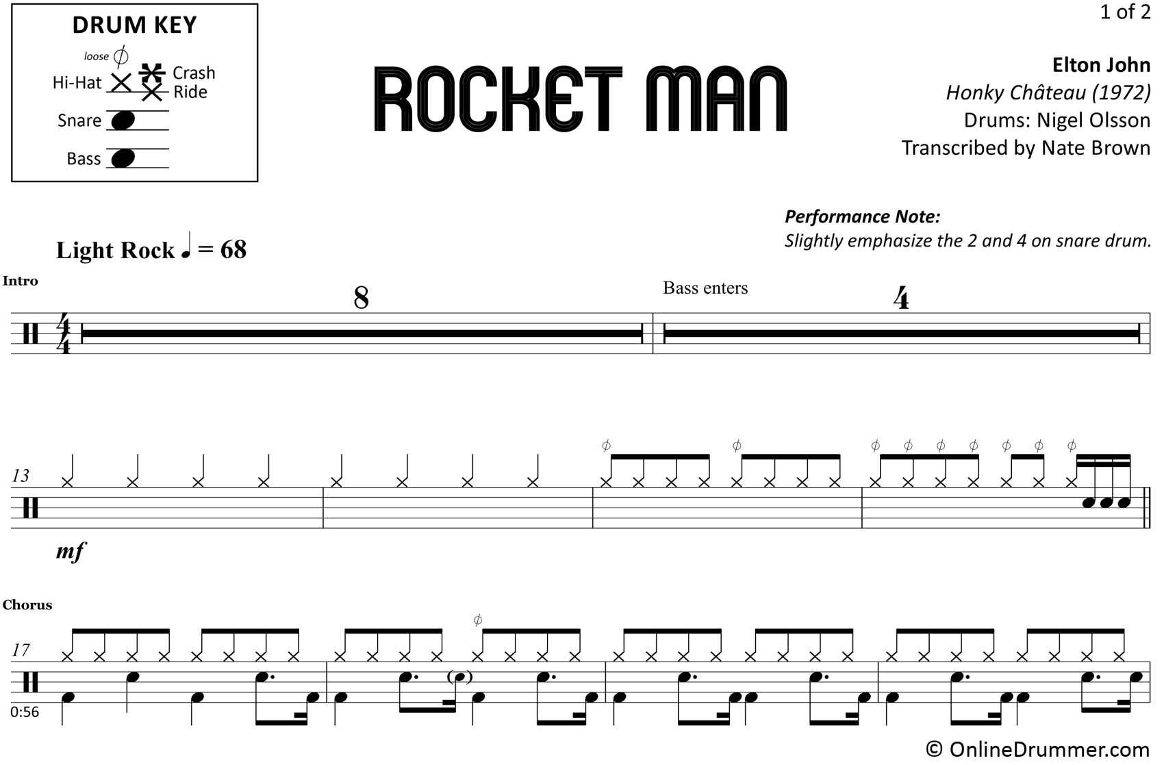 Rocket Man - Elton John - Drum Sheet Music
