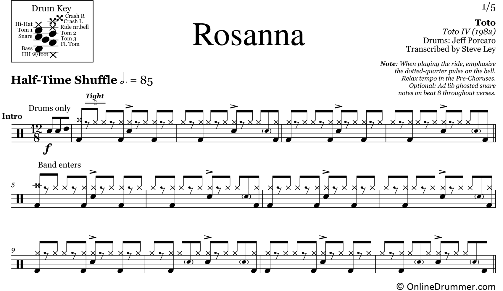 Rosanna - Toto - Drum Sheet Music