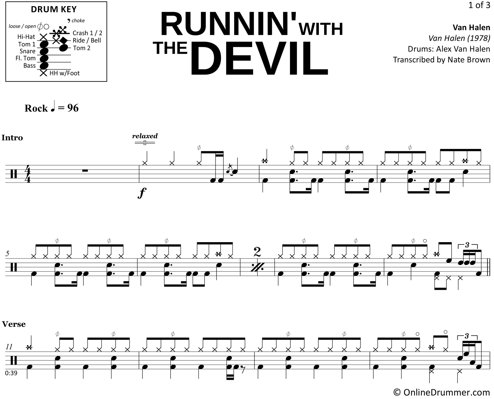 Runnin' with the Devil - Van Halen - Drum Sheet Music