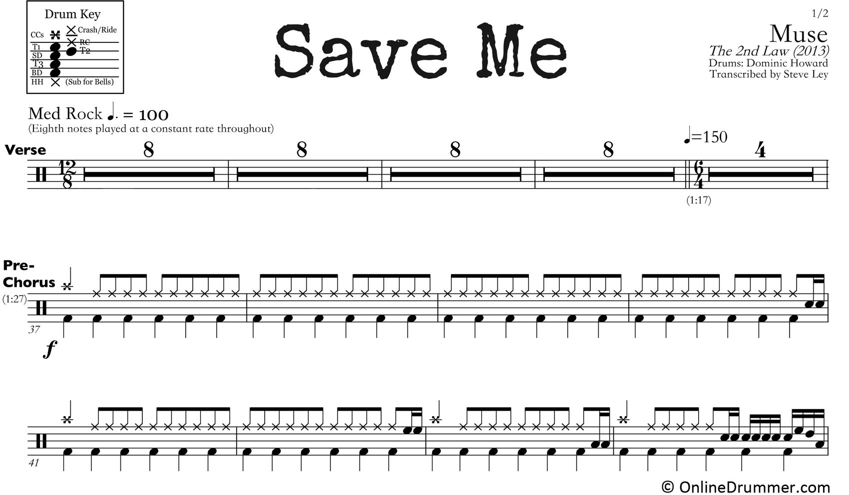 Save Me - Muse - Drum Sheet Music