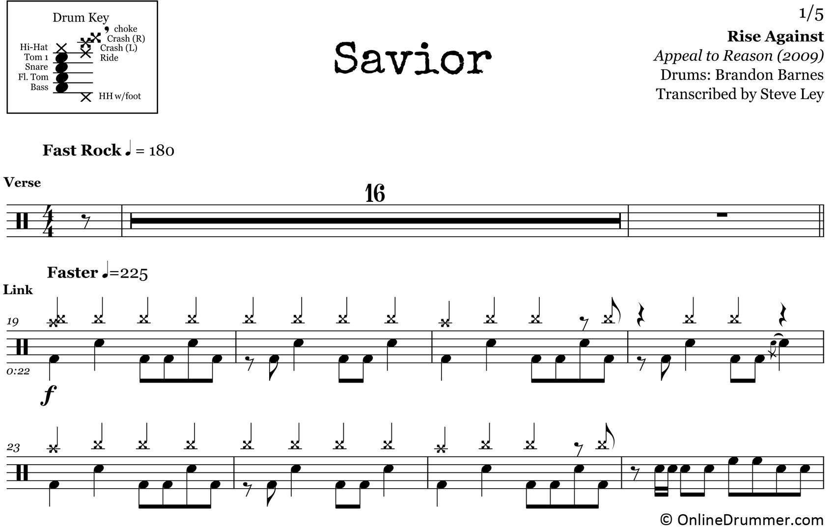 Savior - Rise Against - Drum Sheet Music