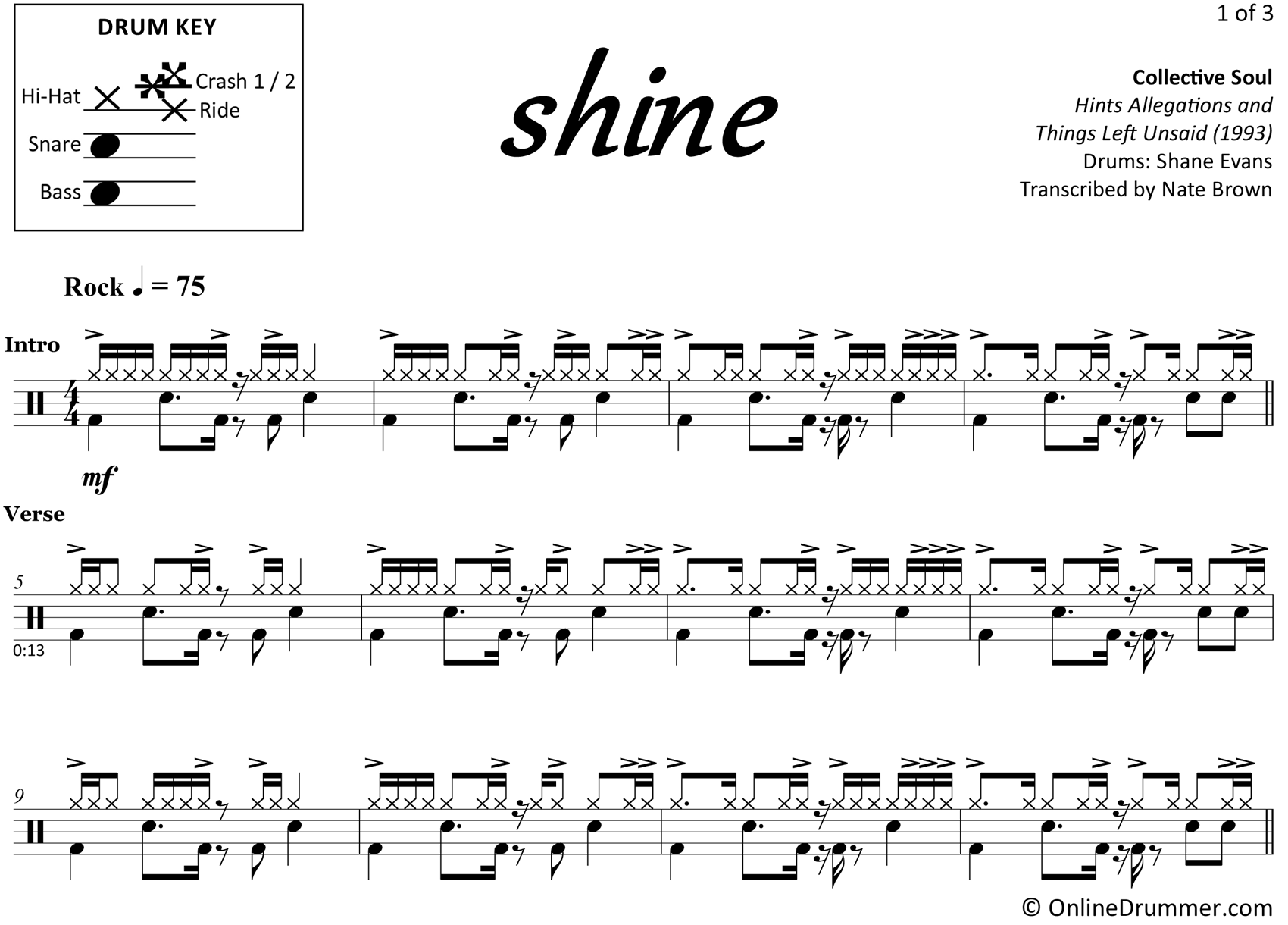 Shine - Collective Soul - Drum Sheet Music
