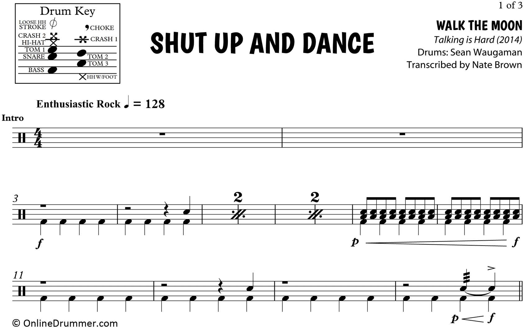 Shut Up and Dance - Walk The Moon - Drum Sheet Music