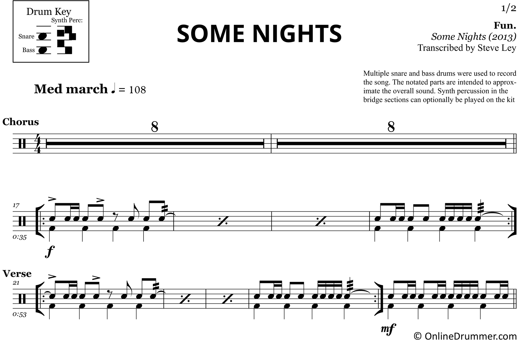 Some Nights - Fun - Drum Sheet Music