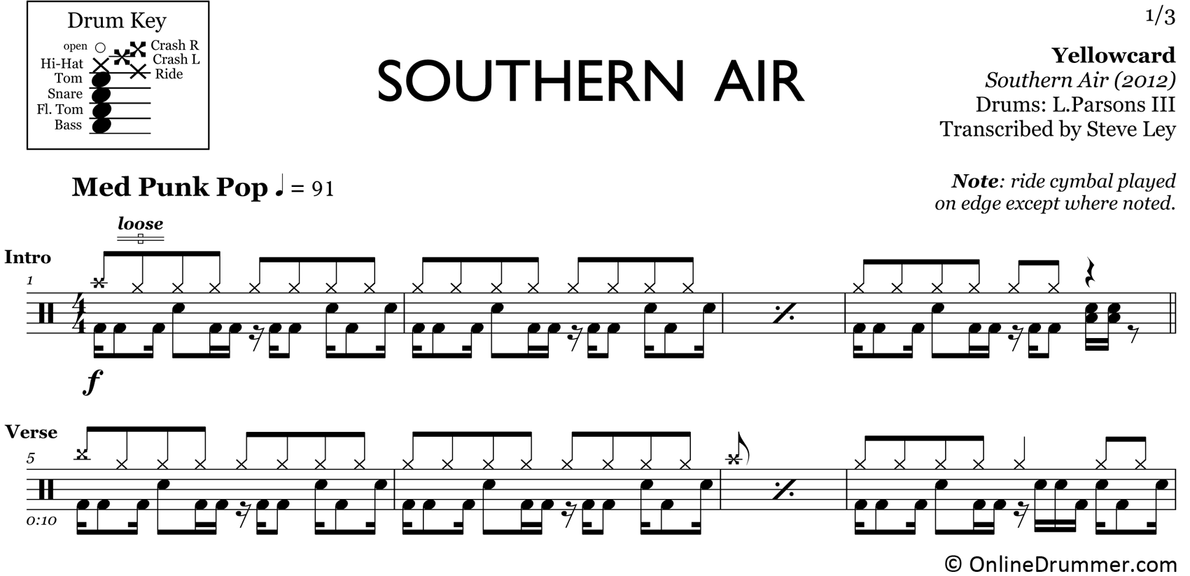 Southern Air - Yellowcard - Drum Sheet Music