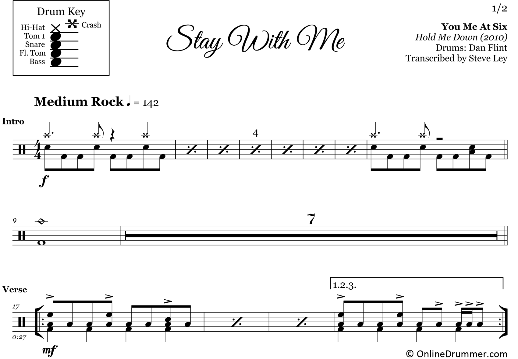 Stay With Me - You Me At Six - Drum Sheet Music