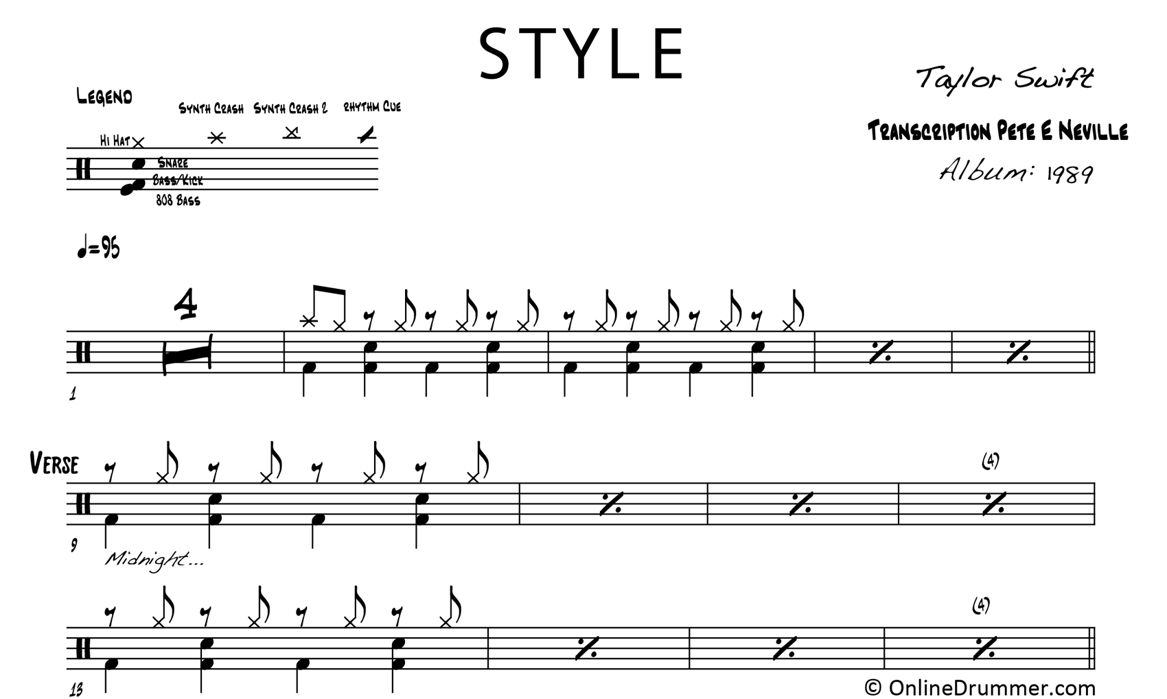 Style - Taylor Swift - Drum Sheet Music