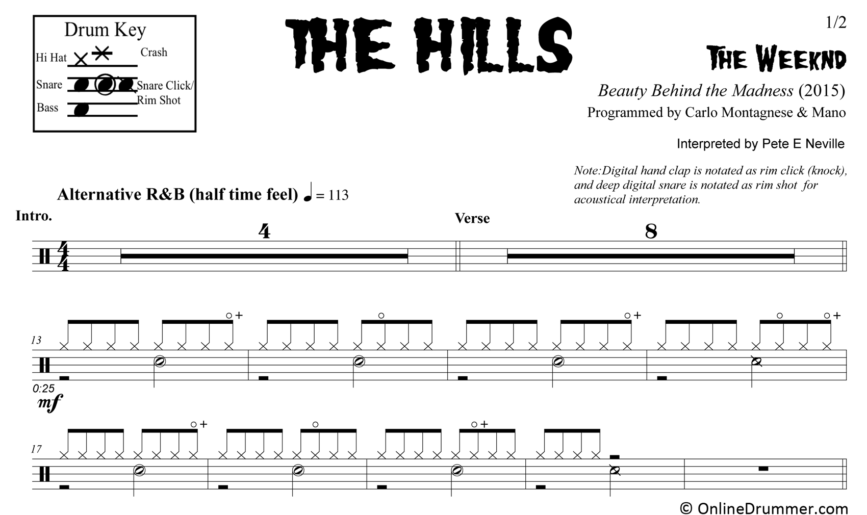 The Hills - The Weeknd - Drum Sheet Music