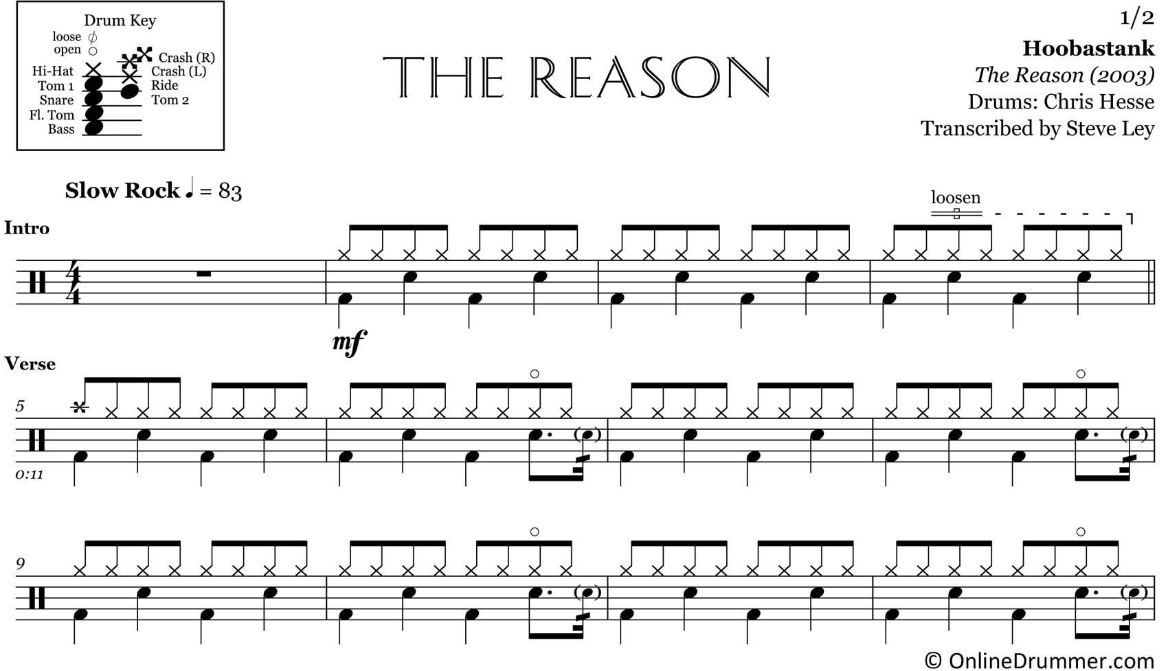 The Reason - Hoobastank - Drum Sheet Music