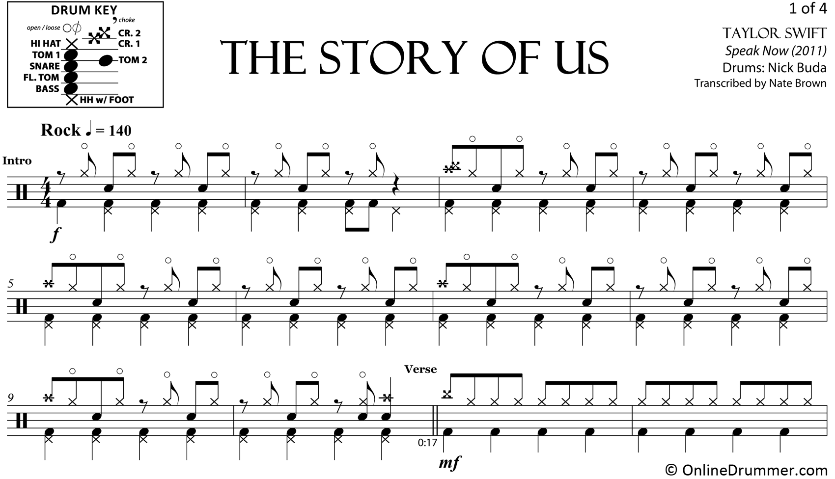 The Story of Us - Taylor Swift - Drum Sheet Music
