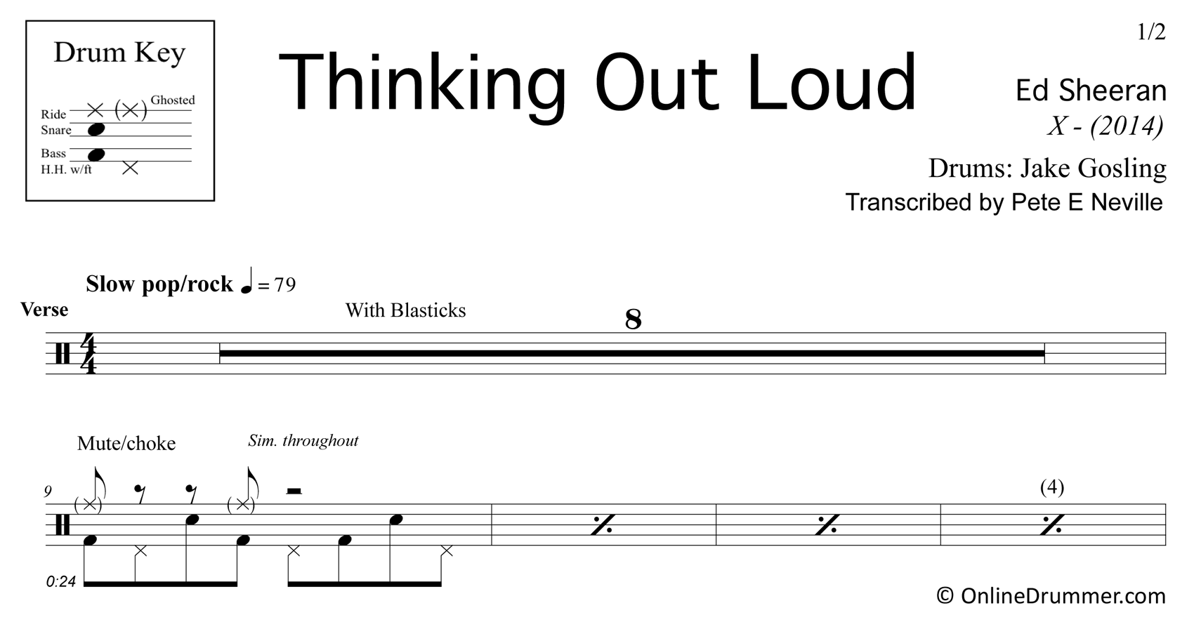 Thinking Out Loud - Ed Sheeran - Drum Sheet Music