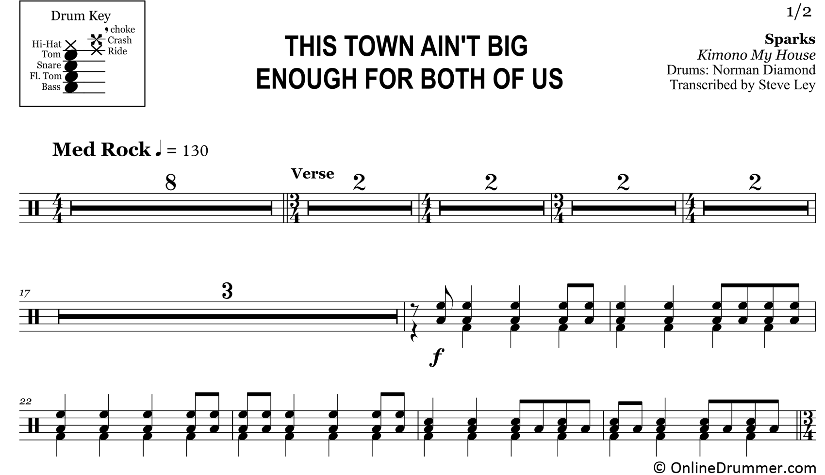 This Town Ain't Big Enough for Both of Us - Sparks - Drum Sheet Music
