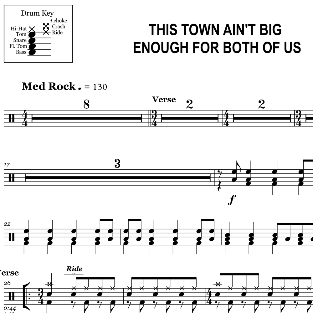 This Town Ain't Big Enough for Both of Us - Sparks - Drum Sheet Music