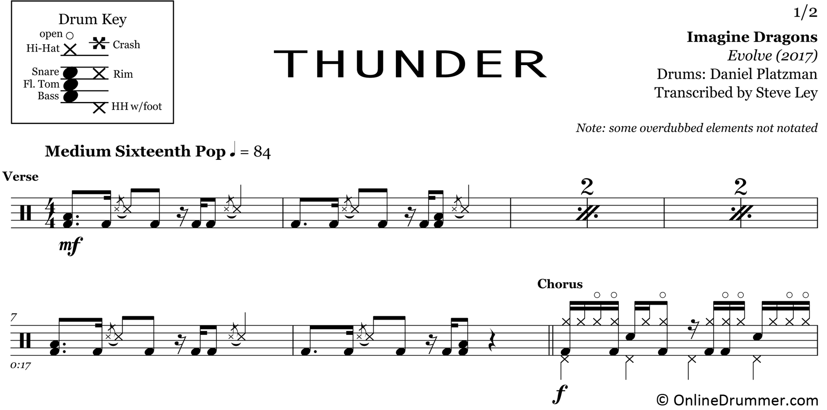 Thunder - Imagine Dragons - Drum Sheet Music