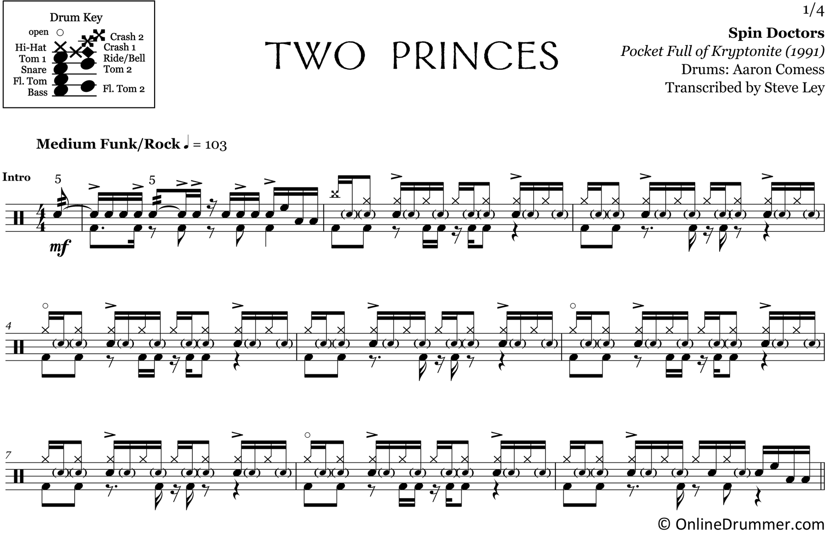 Two Princes - Spin Doctors - Drum Sheet Music