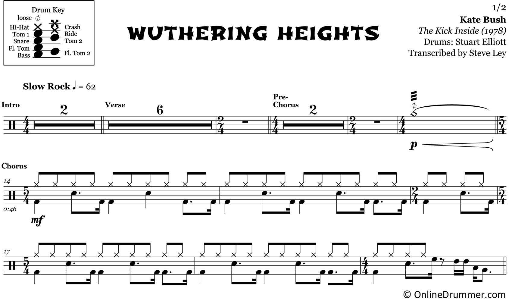 Wuthering Heights - Kate Bush - Drum Sheet Music