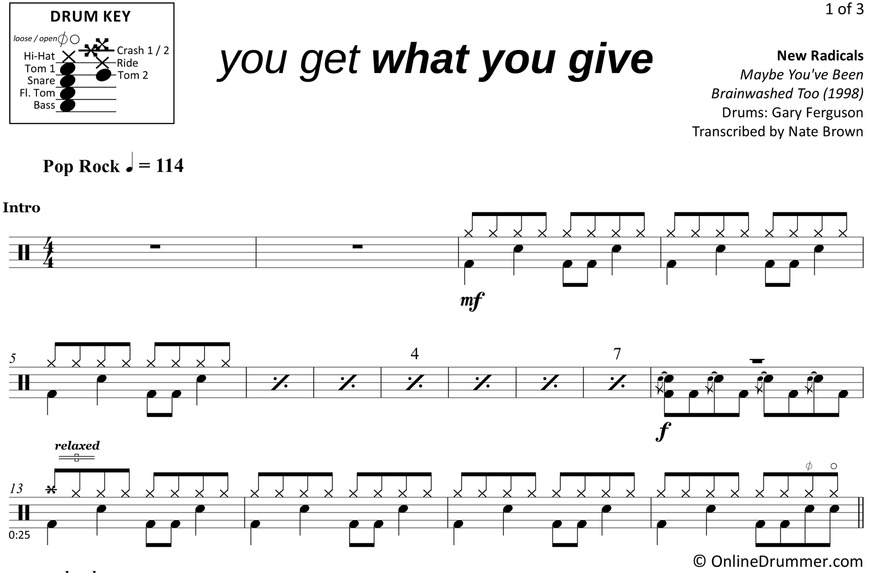 You Get What You Give - New Radicals - Drum Sheet Music