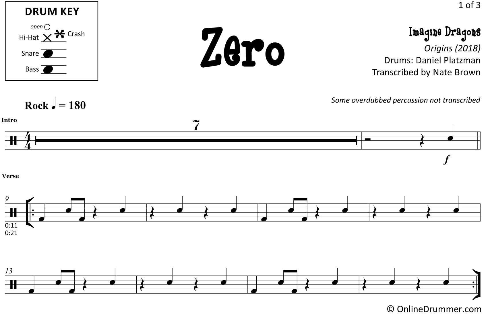 Zero - Imagine Dragons - Drum Sheet Music