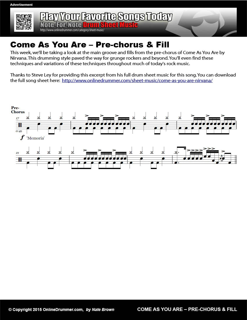 Come As You Are - Pre-chorus & Fill