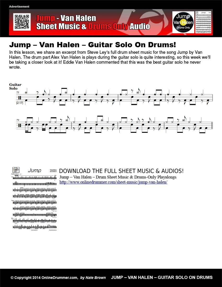 How To Play Jump - Van Halen Guitar Solo On Drums