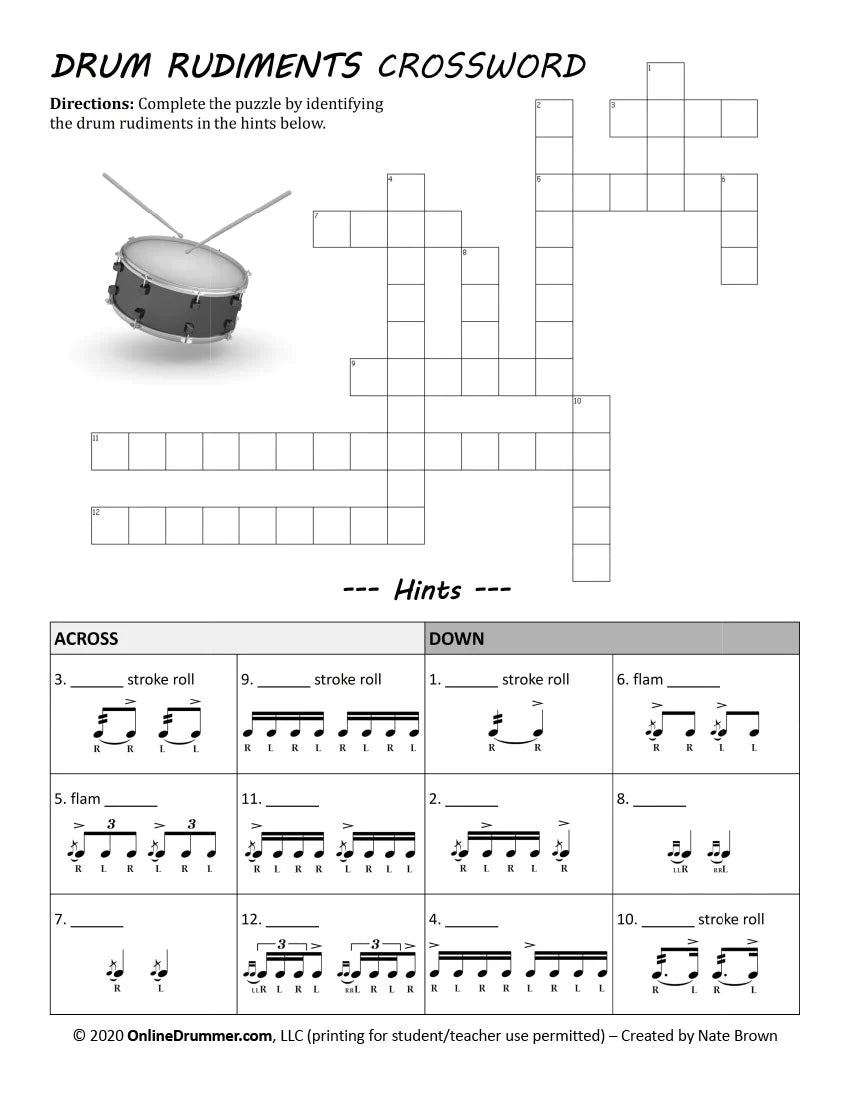 Drum Rudiments Crossword Puzzle Drum Rudiments Crossword Puzzle