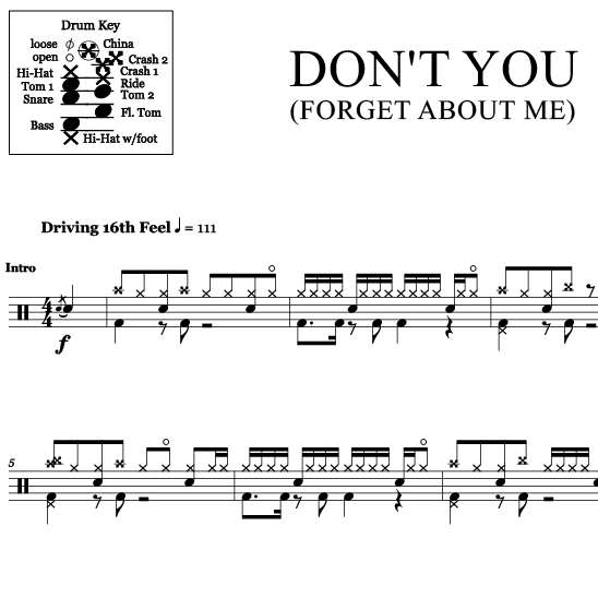 Don't You (Forget About Me) - Simple Minds - Drum Sheet Music