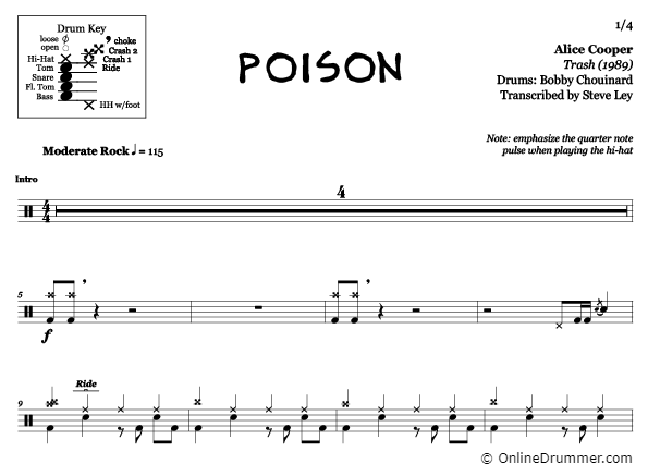 Poison - Alice Cooper - Drum Sheet Music