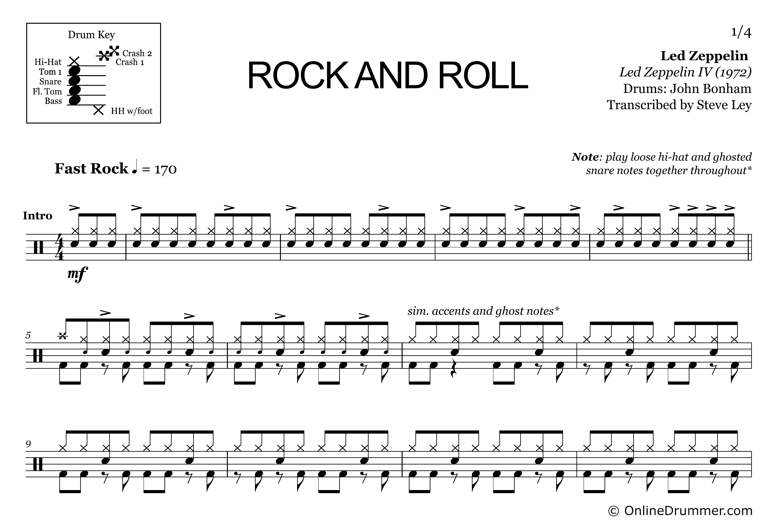 Rock and Roll - Led Zeppelin - Drum Sheet Music
